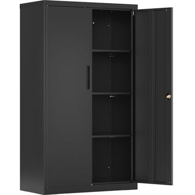 SONGMICS Aktenschrank, Metallschrank, Aufbewahrungsschrank, Büroschrank abschließbar, mit 2 Türen, aus Stahl, 80 x 40 x 140 cm, 3 verstellbare Ablagen, Mattschwarz OMC020BD01 SONGMICS Aktenschrank, Metallschrank, Aufbewahrungsschrank, Büroschrank abschließbar, mit 2 Türen, aus Stahl, 80 x 40 x 140 cm, 3 verstellbare Ablagen, Mattschwarz OMC020BD01