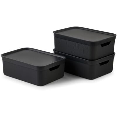 Rotho Jive Aufbewahrungsbox mit Deckel 3 x 10 L Stapelboxen A4 Anthrazit Aufbewahrungsboxen, Aufbewahrungskorb mit Deckel, stapelbar, Flechtmuster, Grifföffnungen, recycelter Kunststoff, A4-Format Rotho Jive Aufbewahrungsbox mit Deckel 3 x 10 L Stapelboxen A4 Anthrazit Aufbewahrungsboxen, Aufbewahrungskorb mit Deckel, stapelbar, Flechtmuster, Grifföffnungen, recycelter Kunststoff, A4-Format