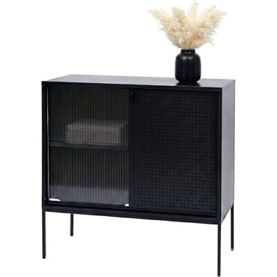 Mendler Kommode HWC-O90 85x80x45cm Metall schwarz Schrank, Sideboard, Highboard, Industrial, Staufächer, Schiebetüren Mendler Kommode HWC-O90 85x80x45cm Metall schwarz Schrank, Sideboard, Highboard, Industrial, Staufächer, Schiebetüren