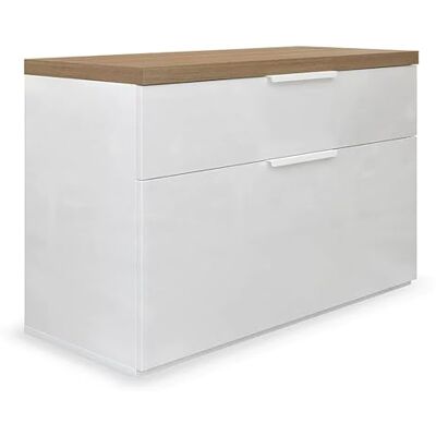 Composad Schuhschrank mit 1 Schublade und 1 Klappe, Bank und Aufbewahrungsbox, für Eingang, (BxHxT) 82,3 x 53 x 35,2 cm, Farbe Weiß lackiert und Eiche Honiggrau, hergestellt in Italien Composad Schuhschrank mit 1 Schublade und 1 Klappe, Bank und Aufbewahrungsbox, für Eingang, (BxHxT) 82,3 x 53 x 35,2 cm, Farbe Weiß lackiert und Eiche Honiggrau, hergestellt in Italien