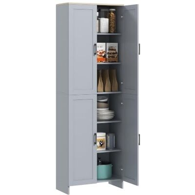 HOMCOM Freistehender Küchenschrank Aufbewahrungsschrank 170cm Grau 4-türig, verstellbare Regale, moderne Küchenvorratskammer, für Esszimmer. HOMCOM Freistehender Küchenschrank Aufbewahrungsschrank 170cm Grau 4-türig, verstellbare Regale, moderne Küchenvorratskammer, für Esszimmer.