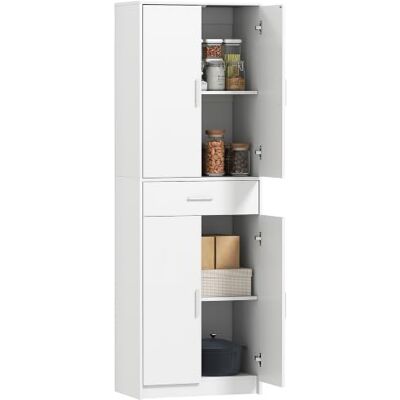 HOMCOM Küchenschrank mit Verstellbaren Einlegeböden Weiß 60 x 35 x 180 cm Hochschrank, 4 Türen, Buffetschrank mit Schublade, Vorratsschrank mit Skandinavischem Design HOMCOM Küchenschrank mit Verstellbaren Einlegeböden Weiß 60 x 35 x 180 cm Hochschrank, 4 Türen, Buffetschrank mit Schublade, Vorratsschrank mit Skandinavischem Design