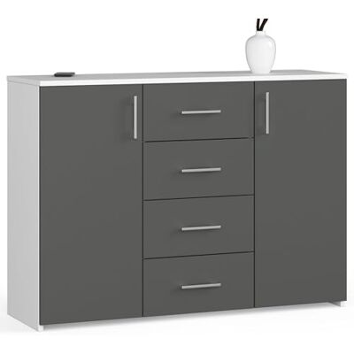 Akord K45 Graue Kommode - Modern 110cm, 2 Türen, 4 Schubladen Akord K45 Graue Kommode - Modern 110cm, 2 Türen, 4 Schubladen