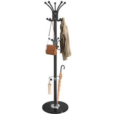 SONGMICS Garderobenständer, Metallgarderobe mit Marmorsockel, 18 Haken, Schirmständer, drehbarer Kopf, 38 x 38 x 178 cm, Schwarz, für Flur, Eingang, Büro, Kollektion Alan RCR091BH01 SONGMICS Garderobenständer, Metallgarderobe mit Marmorsockel, 18 Haken, Schirmständer, drehbarer Kopf, 38 x 38 x 178 cm, Schwarz, für Flur, Eingang, Büro, Kollektion Alan RCR091BH01