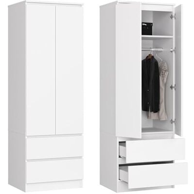 Home Collective Kleiderschrank weiß 60cm breit 180cm hoch, Schrank mit 2 Türen und 2 Schubladen, Kleiderstange und 1 Regal, Garderobe, Schlafzimmer, Wohnzimmer Home Collective Kleiderschrank weiß 60cm breit 180cm hoch, Schrank mit 2 Türen und 2 Schubladen, Kleiderstange und 1 Regal, Garderobe, Schlafzimmer, Wohnzimmer