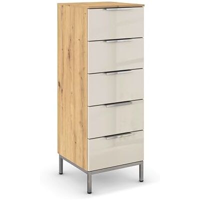 Rauch Möbel Flipp, Nachttisch für Schlafzimmer, Flur, Garderobe, 5 Schubladen, mit Softclose Funktion, Griffe und Metallkufe Chrom, Farbe Eiche Artisan, Holz/Glas Beige, Breite 40 cm Rauch Möbel Flipp, Nachttisch für Schlafzimmer, Flur, Garderobe, 5 Schubladen, mit Softclose Funktion, Griffe und Metallkufe Chrom, Farbe Eiche Artisan, Holz/Glas Beige, Breite 40 cm