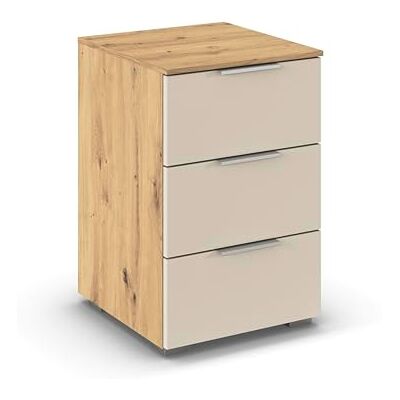 Rauch Möbel Alabama, Nachttisch für Schlafzimmer, Kinderzimmer, Gästezimmer, mit 3 Schubladen, Soft-Close-Funktion, Farbe Beige/Eiche Artisan, Holz, Griff Alufarben, Maße 40x61x42cm Rauch Möbel Alabama, Nachttisch für Schlafzimmer, Kinderzimmer, Gästezimmer, mit 3 Schubladen, Soft-Close-Funktion, Farbe Beige/Eiche Artisan, Holz, Griff Alufarben, Maße 40x61x42cm