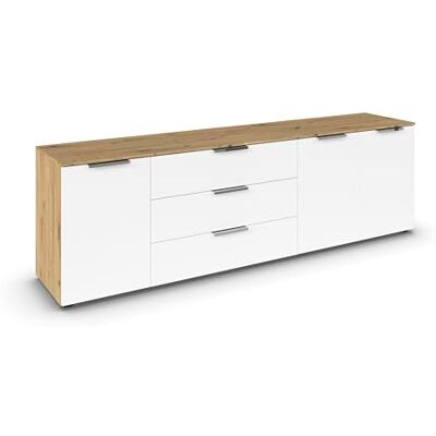 Rauch Möbel Flipp, Kommode für Schlafzimmer, Kinderzimmer, Wohnzimmer, Jugendzimmer, Flur, Garderobe, 3-türig, 3 Schubladen, mit Softclose-Funktion, Farbe Eiche Artisan, Holz/Weiß, Breite 199 cm Rauch Möbel Flipp, Kommode für Schlafzimmer, Kinderzimmer, Wohnzimmer, Jugendzimmer, Flur, Garderobe, 3-türig, 3 Schubladen, mit Softclose-Funktion, Farbe Eiche Artisan, Holz/Weiß, Breite 199 cm