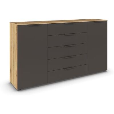 Rauch Möbel Flipp, Kommode für Schlafzimmer, Kinderzimmer, Wohnzimmer, Flur, Garderobe, 2-türig, 5 Schubladen, mit Softclose-Funktion, Farbe Eiche Artisan, Holz/Graphit, Breite 180 cm Rauch Möbel Flipp, Kommode für Schlafzimmer, Kinderzimmer, Wohnzimmer, Flur, Garderobe, 2-türig, 5 Schubladen, mit Softclose-Funktion, Farbe Eiche Artisan, Holz/Graphit, Breite 180 cm
