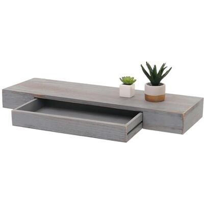 Mendler Wandregal HWC-H37 Schublade Massiv-Holz 8x80x25cm grau, Shabby Schweberegal, Wandboard, Hängeregal, Regal Mendler Wandregal HWC-H37 Schublade Massiv-Holz 8x80x25cm grau, Shabby Schweberegal, Wandboard, Hängeregal, Regal