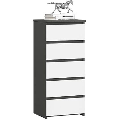 Home Collective Kommode mit 5 Schubladen Kommode Schlafzimmer Flur Wohnzimmer Organizer Kommode mit Schubladen 40 cm breit 92 cm hoch graphit-weiß Highboard Sideboard Mehrzweckschrank Schrank schmal Home Collective Kommode mit 5 Schubladen Kommode Schlafzimmer Flur Wohnzimmer Organizer Kommode mit Schubladen 40 cm breit 92 cm hoch graphit-weiß Highboard Sideboard Mehrzweckschrank Schrank schmal