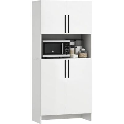 HOMCOM Küchenschrank Buffetschrank mit Arbeitsplatte, 79x40x175cm Weiß 2 Türen, 2 Schränken, Mikrowellenschrank Hochschrank mit Geräuschlosen Scharnieren, Modernem Design HOMCOM Küchenschrank Buffetschrank mit Arbeitsplatte, 79x40x175cm Weiß 2 Türen, 2 Schränken, Mikrowellenschrank Hochschrank mit Geräuschlosen Scharnieren, Modernem Design