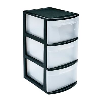 DRW Kommode mit 3 Schubladen, PVC, Schwarz und transparent, 28,5 x 39 x 58,5 cm DRW Kommode mit 3 Schubladen, PVC, Schwarz und transparent, 28,5 x 39 x 58,5 cm