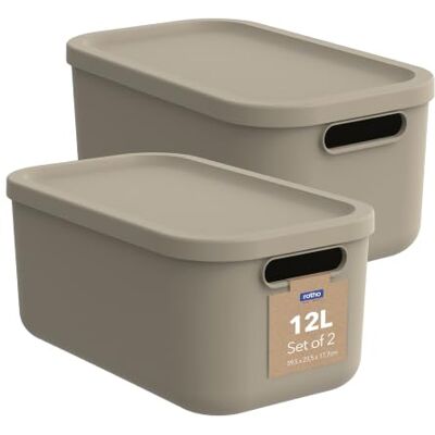 Rotho Albula 2er-Set Aufbewahrungsbox mit Deckel je 12 L stapelbar Beige Aufbewahrungsboxen, Boxen Aufbewahrung, Kisten Aufbewahrung mit Deckel, Stapelboxen, 2 offene Griffe, sicher verschließbar Rotho Albula 2er-Set Aufbewahrungsbox mit Deckel je 12 L stapelbar Beige Aufbewahrungsboxen, Boxen Aufbewahrung, Kisten Aufbewahrung mit Deckel, Stapelboxen, 2 offene Griffe, sicher verschließbar
