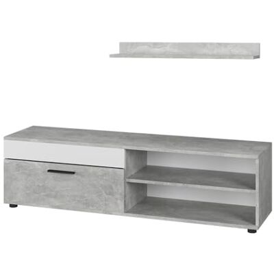 Vicco Lowboard & Regal Berno Beton/Weiß mit 1 Klappe, zur Wandmontage geeignet für TV-Geräte bis 65 Zoll Vicco Lowboard & Regal Berno Beton/Weiß mit 1 Klappe, zur Wandmontage geeignet für TV-Geräte bis 65 Zoll