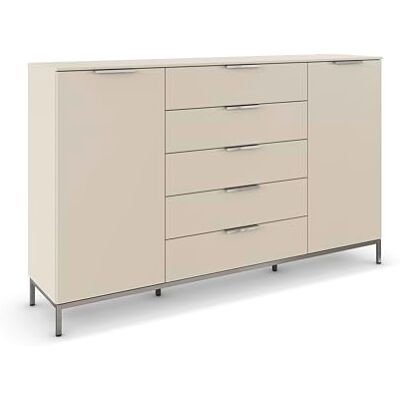 Rauch Möbel Flipp, Nachttisch für Schlafzimmer, Kinderzimmer, Wohnzimmer, Flur, Garderobe, 2-türig, 5 Schubladen, mit Softclose-Funktion, Griffe und Metallkufe Chrom, Farbe Beige, Breite 180 cm Rauch Möbel Flipp, Nachttisch für Schlafzimmer, Kinderzimmer, Wohnzimmer, Flur, Garderobe, 2-türig, 5 Schubladen, mit Softclose-Funktion, Griffe und Metallkufe Chrom, Farbe Beige, Breite 180 cm