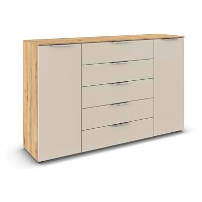 Rauch Möbel Flipp, Kommode für Schlafzimmer, Kinderzimmer, Wohnzimmer, Jugendzimmer, Flur, Garderobe, 2-türig, 5 Schubladen, mit Softclose-Funktion, Farbe Eiche Artisan, Holz/Beige, Breite 160 cm Rauch Möbel Flipp, Kommode für Schlafzimmer, Kinderzimmer, Wohnzimmer, Jugendzimmer, Flur, Garderobe, 2-türig, 5 Schubladen, mit Softclose-Funktion, Farbe Eiche Artisan, Holz/Beige, Breite 160 cm