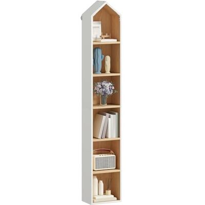 YITAHOME Hohe Schmale Bücherregal, l Haus Geformt Dünne Ecke 6-Tier Freistehende Bücherregal, Platzsparendes Design Display Lagerung für Haus & Büro, Weiß & Eiche, 30W × 23.5D × 181H cm YITAHOME Hohe Schmale Bücherregal, l Haus Geformt Dünne Ecke 6-Tier Freistehende Bücherregal, Platzsparendes Design Display Lagerung für Haus & Büro, Weiß & Eiche, 30W × 23.5D × 181H cm
