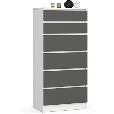 Home Collective Kommode in weiß-grau mit 6 geräumigen Schubladen, 60 cm breit, 130 cm hoch Schlafzimmer Flur Wohnzimmer Organizer Kommode mit Schubladen Holz Highboard Sideboard Schrank Home Collective Kommode in weiß-grau mit 6 geräumigen Schubladen, 60 cm breit, 130 cm hoch Schlafzimmer Flur Wohnzimmer Organizer Kommode mit Schubladen Holz Highboard Sideboard Schrank
