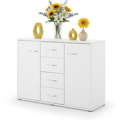 Sweetcrispy komodenschrank, 4 Schubladen & 2 Türen,Weiß, 88 × 30 × 64 cm Sweetcrispy komodenschrank, 4 Schubladen & 2 Türen,Weiß, 88 × 30 × 64 cm