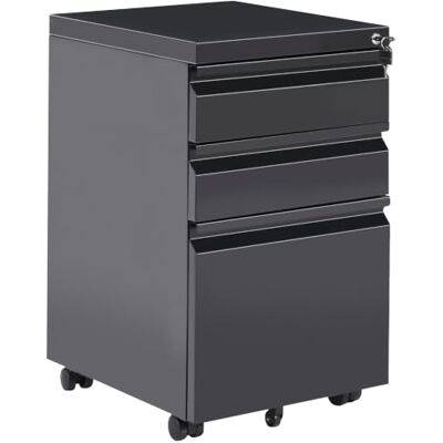 Beliani Aktenschrank Metall 3 Schubladen schwarz rollbar abschließbar Büroschrank Recami Beliani Aktenschrank Metall 3 Schubladen schwarz rollbar abschließbar Büroschrank Recami