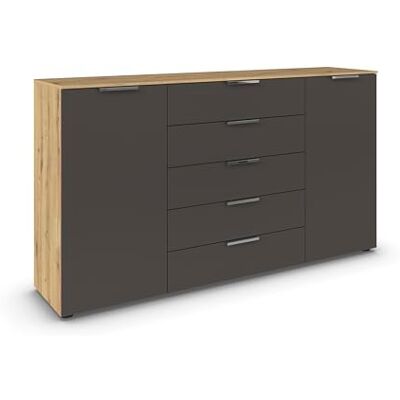 Rauch Möbel Flipp, Kommode für Schlafzimmer, Kinderzimmer, Wohnzimmer, Flur, Garderobe, 2-türig, 5 Schubladen, mit Softclose-Funktion, Farbe Eiche Artisan, Holz/Graphit, Breite 180 cm Rauch Möbel Flipp, Kommode für Schlafzimmer, Kinderzimmer, Wohnzimmer, Flur, Garderobe, 2-türig, 5 Schubladen, mit Softclose-Funktion, Farbe Eiche Artisan, Holz/Graphit, Breite 180 cm