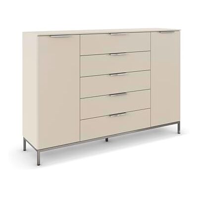 Rauch Möbel Flipp, Nachttisch für Schlafzimmer, Kinderzimmer, Wohnzimmer, Flur, Garderobe, 2-türig, 5 Schubladen, mit Softclose-Funktion, Griffe und Metallkufe Chrom, Farbe Beige, Breite 160 cm Rauch Möbel Flipp, Nachttisch für Schlafzimmer, Kinderzimmer, Wohnzimmer, Flur, Garderobe, 2-türig, 5 Schubladen, mit Softclose-Funktion, Griffe und Metallkufe Chrom, Farbe Beige, Breite 160 cm