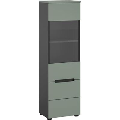 xonox.home Vitrine Canu 36x125x33 cm in Korpus Basalt grau Nb. und Front Smoke Green Nb. Glasvitrine Dekoschrank Glas-Kommode Stauraumschrank modern & platzsparend xonox.home Vitrine Canu 36x125x33 cm in Korpus Basalt grau Nb. und Front Smoke Green Nb. Glasvitrine Dekoschrank Glas-Kommode Stauraumschrank modern & platzsparend