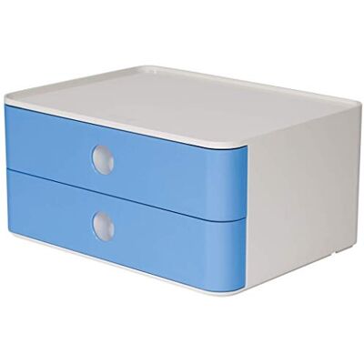HAN Schubladenbox Allison SMART-BOX mit 2 Schubladen und Trennwand, Kabelführung, stapelbar, Utensilienbox für Büro, Schreibtisch Küche, möbelschonende Gummifüße, 1120-84, hochglänzend, sky blue HAN Schubladenbox Allison SMART-BOX mit 2 Schubladen und Trennwand, Kabelführung, stapelbar, Utensilienbox für Büro, Schreibtisch Küche, möbelschonende Gummifüße, 1120-84, hochglänzend, sky blue