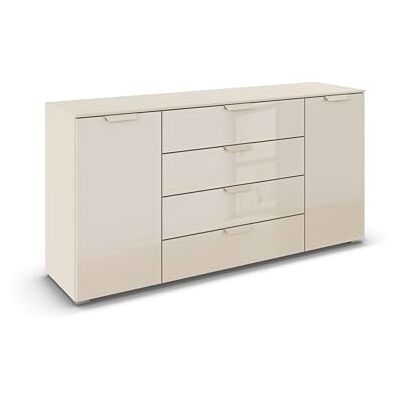 Rauch Möbel Aditio, Kommode für Schlafzimmer, Wohnzimmer, Kinderzimmer, Flur, 2-türig, Glasfront, 4 Schubladen, Soft-Close-Funktion, Sideboard im modernen Look, Farbe Front Glas Beige, Breite 160 cm Rauch Möbel Aditio, Kommode für Schlafzimmer, Wohnzimmer, Kinderzimmer, Flur, 2-türig, Glasfront, 4 Schubladen, Soft-Close-Funktion, Sideboard im modernen Look, Farbe Front Glas Beige, Breite 160 cm