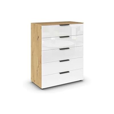 Rauch Möbel Flipp, Kommode für Schlafzimmer, Kinderzimmer, Wohnzimmer, Jugendzimmer, Flur, Garderobe, 5 Schubladen, mit Softclose Funktion, Farbe Eiche Artisan, Holz/Glas Weiß, Breite 80 cm Rauch Möbel Flipp, Kommode für Schlafzimmer, Kinderzimmer, Wohnzimmer, Jugendzimmer, Flur, Garderobe, 5 Schubladen, mit Softclose Funktion, Farbe Eiche Artisan, Holz/Glas Weiß, Breite 80 cm