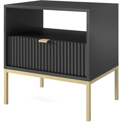 VELLORE Nachttisch - Elegantes Schwarz mit goldener Griff - Nachttisch VELLORE Nachttisch - Elegantes Schwarz mit goldener Griff - Nachttisch