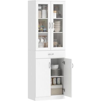 HOMCOM Küchenschrank mit Verstellbarem Regal 60 x 35 x 180 cm Weiß Buffetschrank, Schublade, 2 Schrank, Hochschrank mit Glastür, Soft-Close-Funktion, für Küche Esszimmer Wohnzimmer HOMCOM Küchenschrank mit Verstellbarem Regal 60 x 35 x 180 cm Weiß Buffetschrank, Schublade, 2 Schrank, Hochschrank mit Glastür, Soft-Close-Funktion, für Küche Esszimmer Wohnzimmer