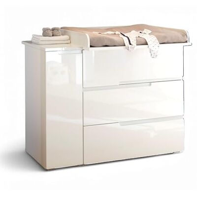 Stella Trading Spice Praktische Baby Wickelkommode inkl. Wickelaufsatz in Weiß Hochglanz Vielseitiger Wickeltisch mit viel Stauraum 120 x 102 x 80 cm (B/H/T) Stella Trading Spice Praktische Baby Wickelkommode inkl. Wickelaufsatz in Weiß Hochglanz Vielseitiger Wickeltisch mit viel Stauraum 120 x 102 x 80 cm (B/H/T)