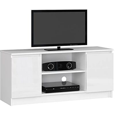 AKORD Low Board K-120 TV-Shrank mit EIN offenes Regalfach Fernsehkommode 2 Ablagen mit Türen Links und rechts H55 x B120 x T40 cm Gewicht 30 kg Farbe Weiß/Weiß Glänzend AKORD Low Board K-120 TV-Shrank mit EIN offenes Regalfach Fernsehkommode 2 Ablagen mit Türen Links und rechts H55 x B120 x T40 cm Gewicht 30 kg Farbe Weiß/Weiß Glänzend