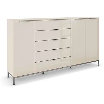 Rauch Möbel Flipp, Nachttisch für Schlafzimmer, Kinderzimmer, Wohnzimmer, Flur, Garderobe, 3-türig, 5 Schubladen, mit Softclose-Funktion, Griffe und Metallkufe Chrom, Farbe Glas Beige, Breite 199 cm Rauch Möbel Flipp, Nachttisch für Schlafzimmer, Kinderzimmer, Wohnzimmer, Flur, Garderobe, 3-türig, 5 Schubladen, mit Softclose-Funktion, Griffe und Metallkufe Chrom, Farbe Glas Beige, Breite 199 cm