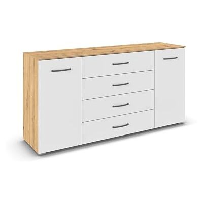 Rauch Möbel Aditio, Kommode für Schlafzimmer, Wohnzimmer, Kinderzimmer, Flur, 2-türig, 4 Schubladen, Soft-Close-Funktion, Sideboard im zeitlosen Stil, Farbe Weiß/Eiche Artisan, Holz, Breite 160 cm Rauch Möbel Aditio, Kommode für Schlafzimmer, Wohnzimmer, Kinderzimmer, Flur, 2-türig, 4 Schubladen, Soft-Close-Funktion, Sideboard im zeitlosen Stil, Farbe Weiß/Eiche Artisan, Holz, Breite 160 cm