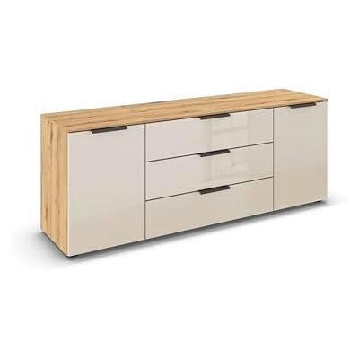 Rauch Möbel Flipp, Kommode für Schlafzimmer, Kinderzimmer, Wohnzimmer, Jugendzimmer, Flur, Garderobe, 2-türig, 3 Schubladen, mit Softclose-Funktion, Farbe Eiche Artisan, Holz/Glas Beige, Breite 160 cm Rauch Möbel Flipp, Kommode für Schlafzimmer, Kinderzimmer, Wohnzimmer, Jugendzimmer, Flur, Garderobe, 2-türig, 3 Schubladen, mit Softclose-Funktion, Farbe Eiche Artisan, Holz/Glas Beige, Breite 160 cm