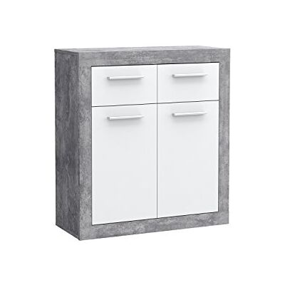 Forte BACCIO Kommode 80 90, Kommode mit 2 Türen und 2 Schubladen, Modernes Sideboard, Wohnzimmerkommode, Holzwerkstoff, Betonoptik Lichtgrau/Weiß, 83,2 cm breit x 91,5 cm hoch x 34 cm tief Forte BACCIO Kommode 80 90, Kommode mit 2 Türen und 2 Schubladen, Modernes Sideboard, Wohnzimmerkommode, Holzwerkstoff, Betonoptik Lichtgrau/Weiß, 83,2 cm breit x 91,5 cm hoch x 34 cm tief