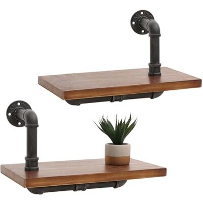 Mendler 2er-Set Wandregal HWC-N29 29x45x25cm Stahl braun Hängeregal, Regal, Bücherregal, 3D-Struktur, Industrial, Massiv-Holz Mendler 2er-Set Wandregal HWC-N29 29x45x25cm Stahl braun Hängeregal, Regal, Bücherregal, 3D-Struktur, Industrial, Massiv-Holz