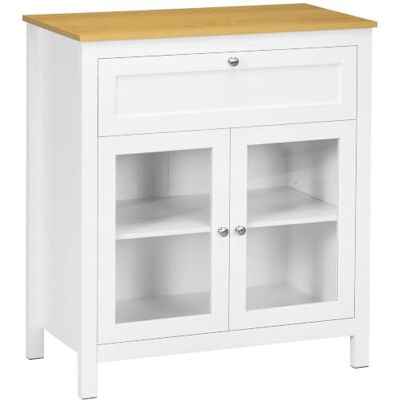 HOMCOM Modern Küchen-Sideboard mit Schublade und 2 Türen 80x40x90 cm Weiß Sideboard-Büffet mit verstellbarem Regal, Glastüren, Aufbewahrungsschrank für Wohn- und Esszimmer. HOMCOM Modern Küchen-Sideboard mit Schublade und 2 Türen 80x40x90 cm Weiß Sideboard-Büffet mit verstellbarem Regal, Glastüren, Aufbewahrungsschrank für Wohn- und Esszimmer.
