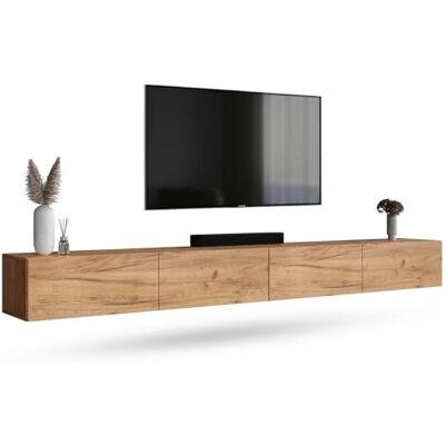 Planetmöbel West TV-Schrank, Fernsehtisch 280 cm lang, TV-Board für Fernseher bis 65 Zoll, TV Board viel Stauraum, lowboard hängend, 2x Fernsehschrank 140 x 30 x 37,5 cm, gold eiche Planetmöbel West TV-Schrank, Fernsehtisch 280 cm lang, TV-Board für Fernseher bis 65 Zoll, TV Board viel Stauraum, lowboard hängend, 2x Fernsehschrank 140 x 30 x 37,5 cm, gold eiche