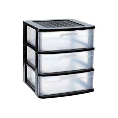 DRW Kommode mit 3 Schubladen, PVC, transparent und schwarz, 39 x 40 x 49,5 cm DRW Kommode mit 3 Schubladen, PVC, transparent und schwarz, 39 x 40 x 49,5 cm