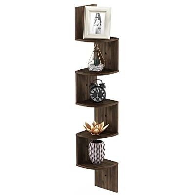 Furinno Rossi 5-stufiges schwebendes Radial-Eckregal zur Wandmontage, Columbia-Walnuss Furinno Rossi 5-stufiges schwebendes Radial-Eckregal zur Wandmontage, Columbia-Walnuss