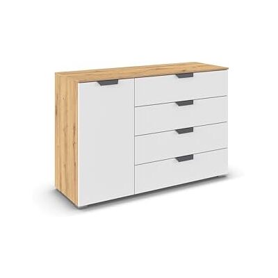Rauch Möbel Aditio, Kommode für Schlafzimmer, Wohnzimmer, Kinderzimmer, Flur, 1-türig, 4 Schubladen, Soft-Close-Funktion, Sideboard im modernen Look, Farbe Weiß/Eiche Artisan, Holz, Breite 120 cm Rauch Möbel Aditio, Kommode für Schlafzimmer, Wohnzimmer, Kinderzimmer, Flur, 1-türig, 4 Schubladen, Soft-Close-Funktion, Sideboard im modernen Look, Farbe Weiß/Eiche Artisan, Holz, Breite 120 cm