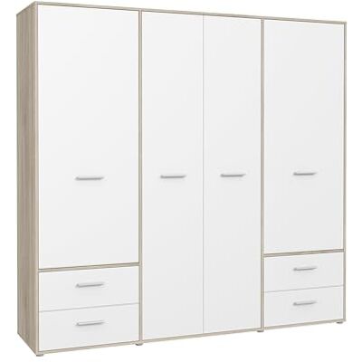 Forte MOKKARO Schrank 200 210, Kleiderschrank Schlafzimmer Drehtürenschrank Modern, 4-türig mit 4 Schubladen, Einlegeböden und Kleiderstange, Weiß, 206 cm breit x 200 cm hoch x 53 cm tief Forte MOKKARO Schrank 200 210, Kleiderschrank Schlafzimmer Drehtürenschrank Modern, 4-türig mit 4 Schubladen, Einlegeböden und Kleiderstange, Weiß, 206 cm breit x 200 cm hoch x 53 cm tief