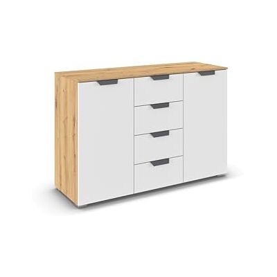 Rauch Möbel Aditio, Kommode für Schlafzimmer, Wohnzimmer, Kinderzimmer, Flur, 2-türig, 4 Schubladen, Soft-Close-Funktion, Sideboard im modernen Look, Farbe Weiß/Eiche Artisan, Holz, Breite 120 cm Rauch Möbel Aditio, Kommode für Schlafzimmer, Wohnzimmer, Kinderzimmer, Flur, 2-türig, 4 Schubladen, Soft-Close-Funktion, Sideboard im modernen Look, Farbe Weiß/Eiche Artisan, Holz, Breite 120 cm