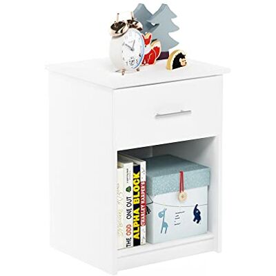 Furinno Tidur Nachttisch - Griff, Weiß, 1 Schublade Furinno Tidur Nachttisch - Griff, Weiß, 1 Schublade