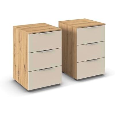 Rauch Möbel Alabama, Nachttisch-Paar für Schlafzimmer, Kinderzimmer, Gästezimmer, mit je 3 Schubladen, Soft-Close-Funktion, Farbe Beige/Eiche Artisan, Holz, Griff Alufarben, Maße 40x61x42cm Rauch Möbel Alabama, Nachttisch-Paar für Schlafzimmer, Kinderzimmer, Gästezimmer, mit je 3 Schubladen, Soft-Close-Funktion, Farbe Beige/Eiche Artisan, Holz, Griff Alufarben, Maße 40x61x42cm