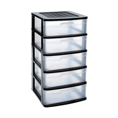 DRW Hohe Kommode mit 5 Schubladen, PVC, transparent und schwarz, 39 x 40 x 80 cm DRW Hohe Kommode mit 5 Schubladen, PVC, transparent und schwarz, 39 x 40 x 80 cm